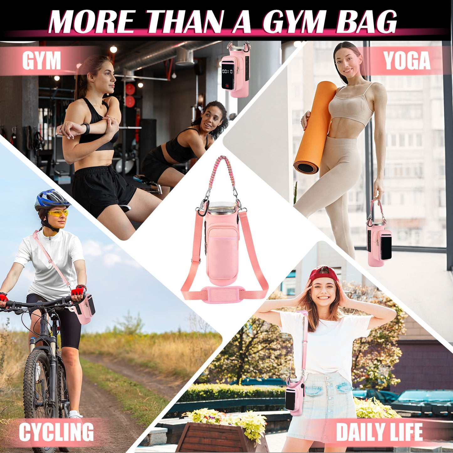 Magnetic Gym Bag for Men Women, Water Bottle Carrier Holder with Strap for Stanley, Small Bag Accessories pouch with N52