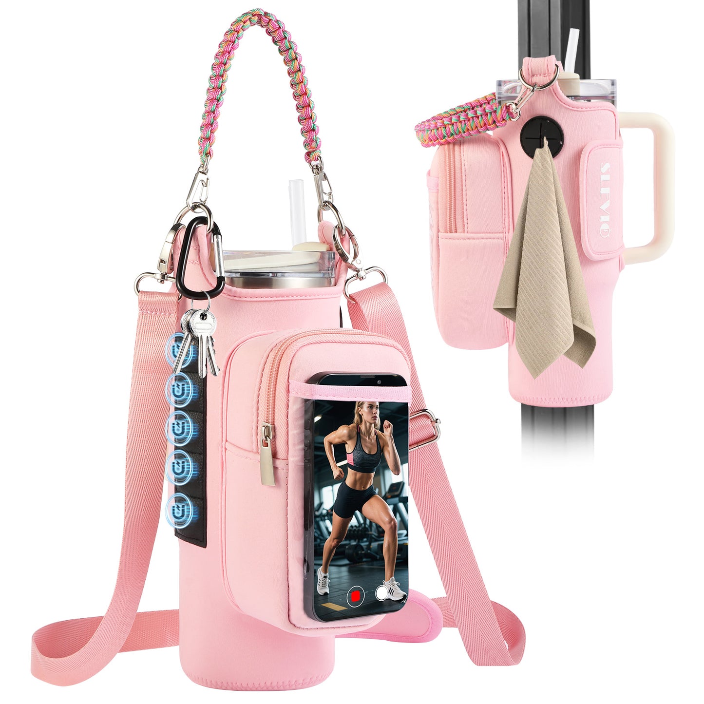 Magnetic Gym Bag for Men Women, Water Bottle Carrier Holder with Strap for Stanley, Small Bag Accessories pouch with N52