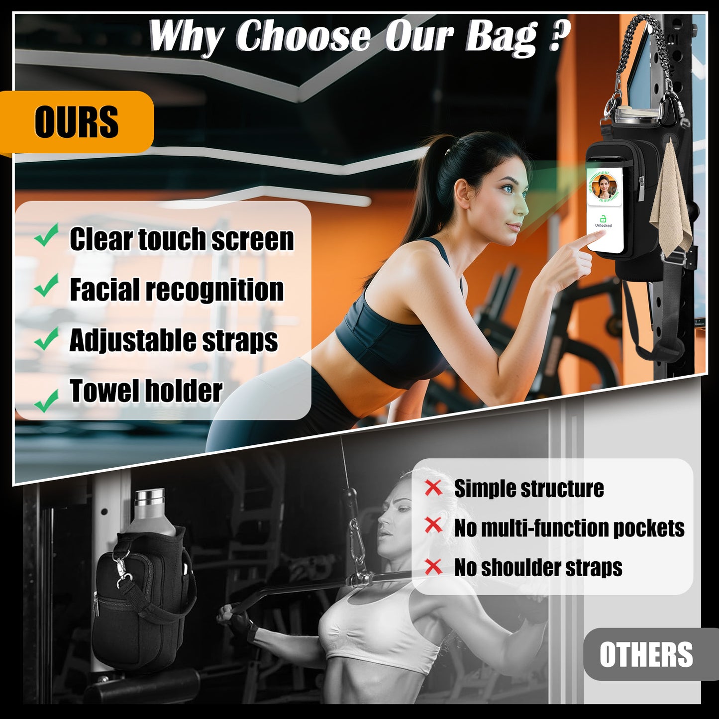 Magnetic Gym Bag for Men Women, Water Bottle Carrier Holder with Strap for Stanley, Small Bag Accessories pouch with N52