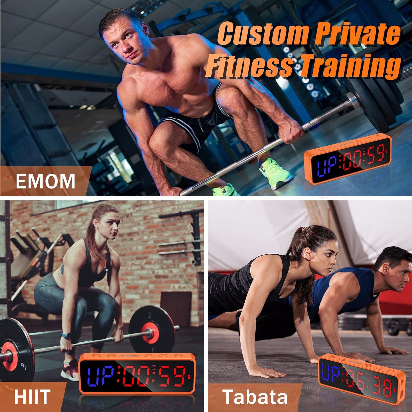 SLEVIO Portable Gym Timer, Fitness Timer Clock with Built-in Powerful Magnet(Orange)