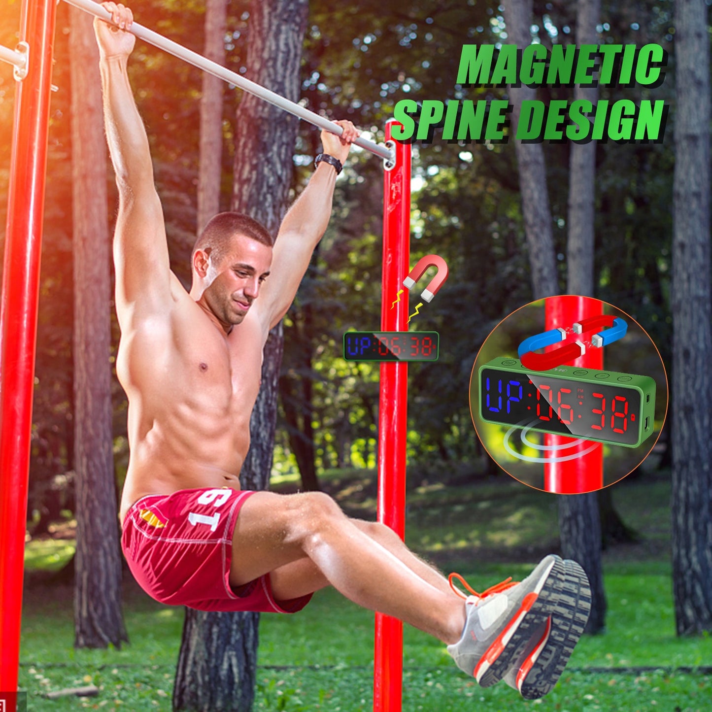 SLEVIO Gym Timer, Interval Countdown Clock with Built-in Powerful Magnet(Green)