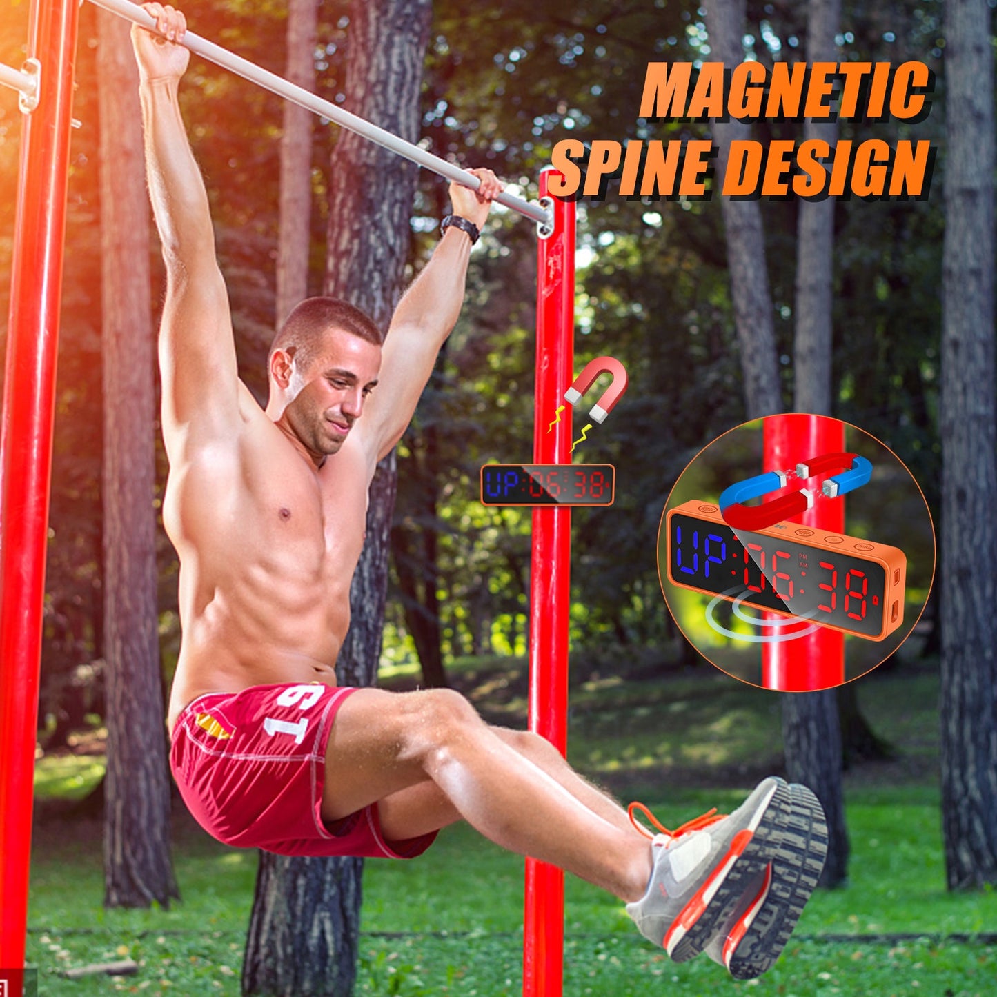 SLEVIO Portable Gym Timer, Fitness Timer Clock with Built-in Powerful Magnet(Orange)