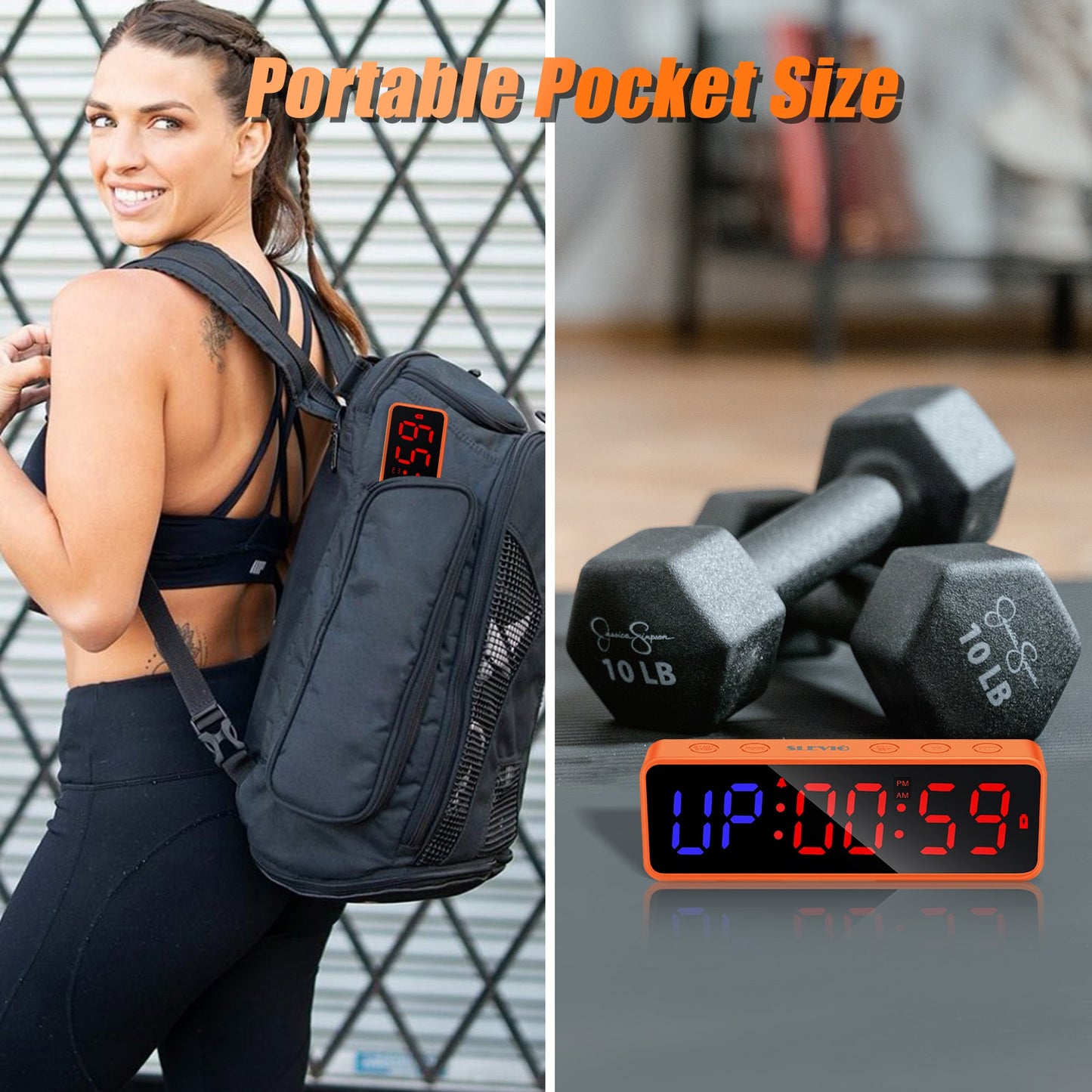 SLEVIO Portable Gym Timer, Fitness Timer Clock with Built-in Powerful Magnet(Orange)