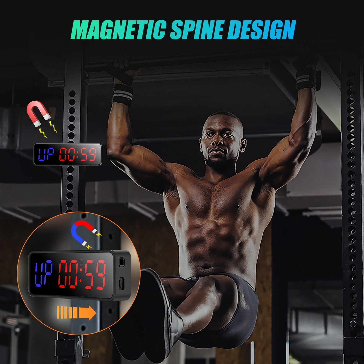 SLEVIO Portable Gym Workout Timer, Fitness Clock Built-in Magnetic